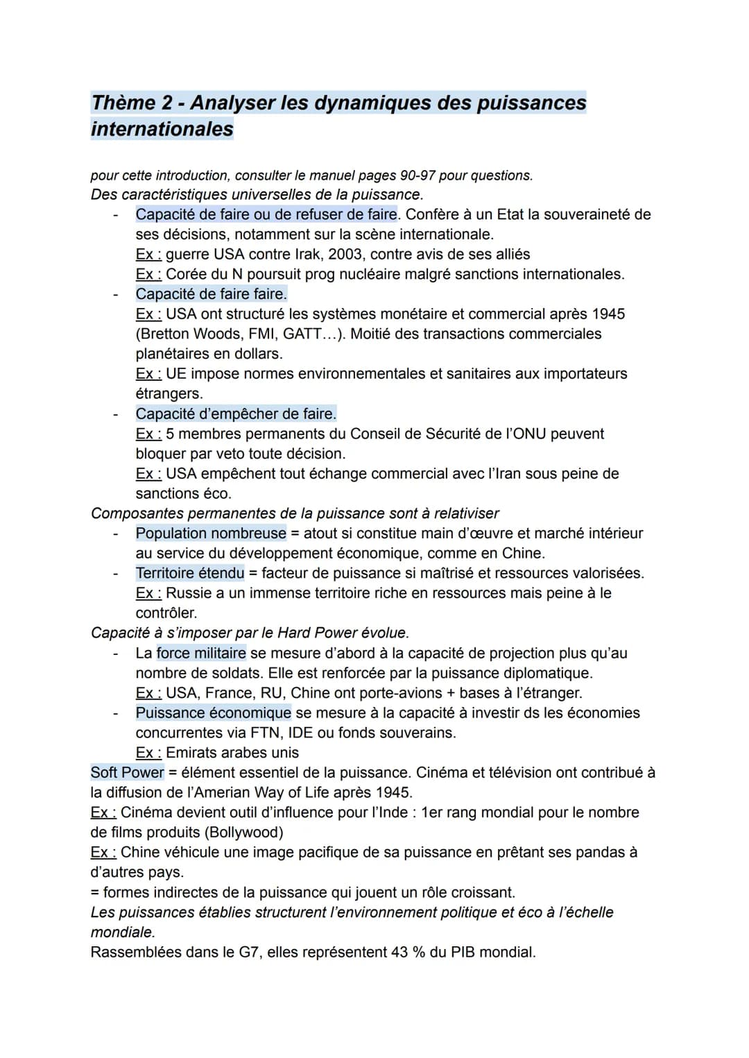 Thème 2 - Analyser les dynamiques des puissances
internationales
pour cette introduction, consulter le manuel pages 90-97 pour questions.
De