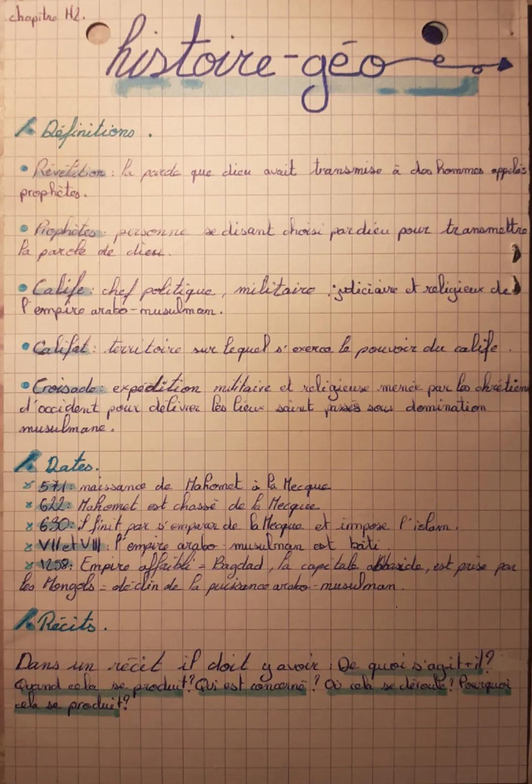chapitre H2.

histoire-géo

Définitions.
• Révélation: la parda que dicu avait transmise à ches hommes appelés
prophètes.
• Prophètes person