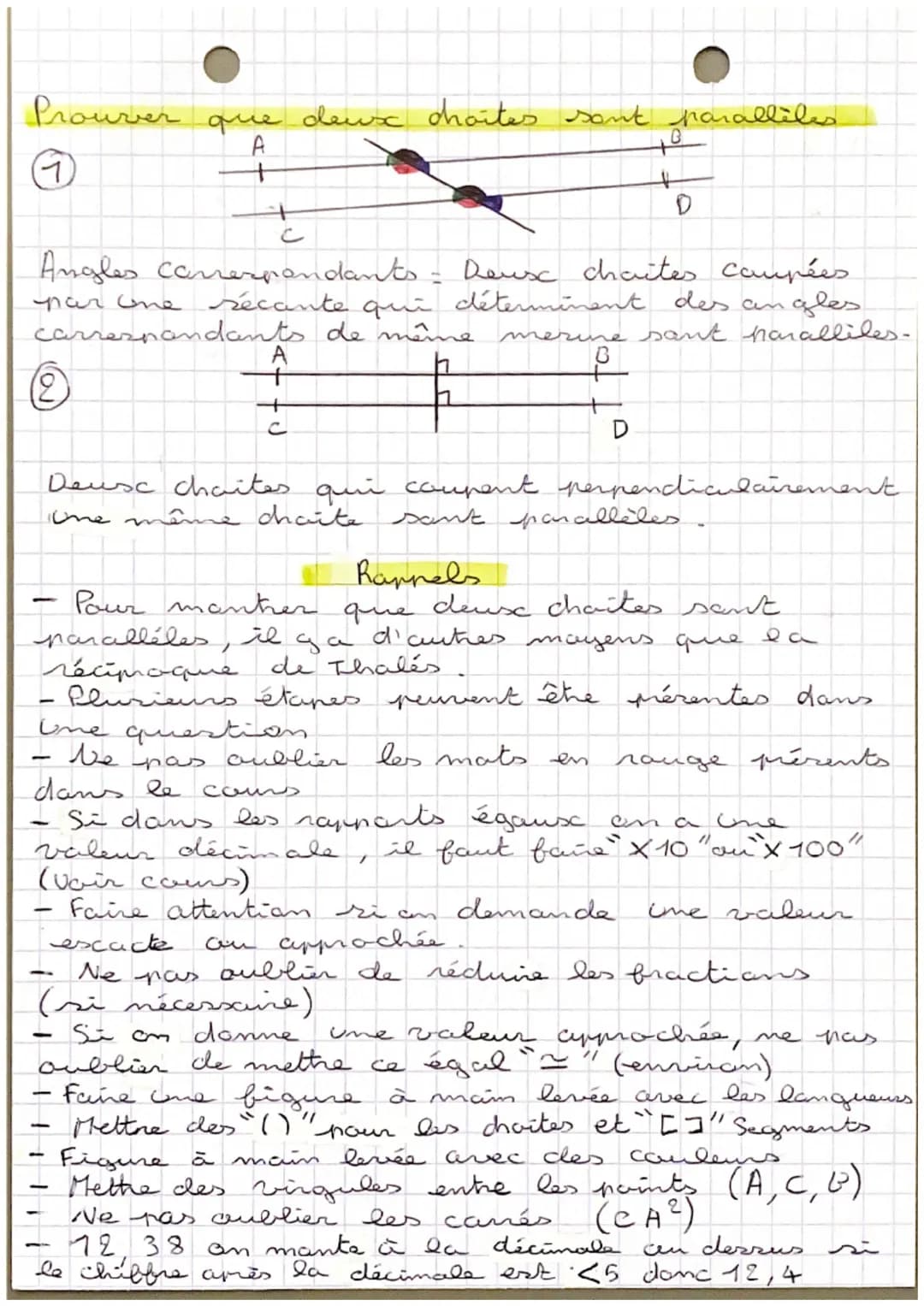 Théorème de Pythagare
A
Calculer la
calculer AP
langueur AC.
45
6
Ac² = AP² + PC²
15
APR 8
2
C
Q
225 = AP²² +64
70 8
AG2-225-64
AGR
161
(1) 