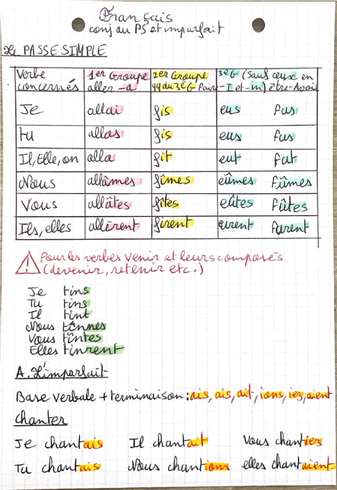  Conjugaison du passé simple et imparfait