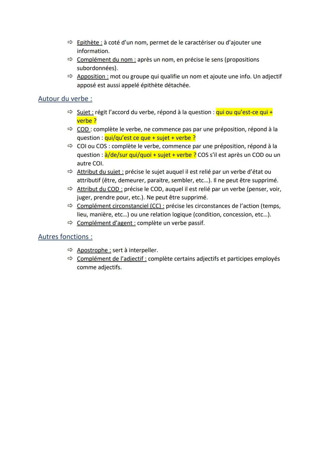 Les classes grammaticales :
Nom : Élément central d'un groupe nominal (GN).
Adjectif: qualifie un nom ou équivalent (GN, etc.) auquel il s'a