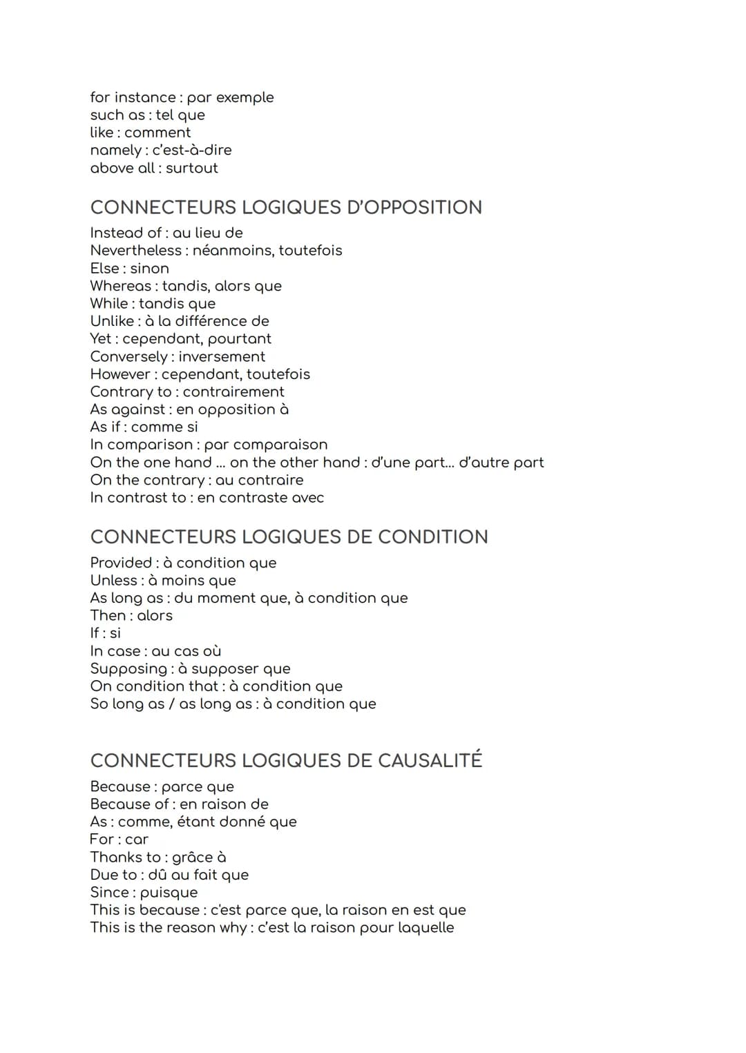 LISTE DES MOTS DE LIAISON ANGLAIS
INTRODUCTION:
First: en premier
Firstly: premièrement
First of all: tout d'abord
To begin / to start with 