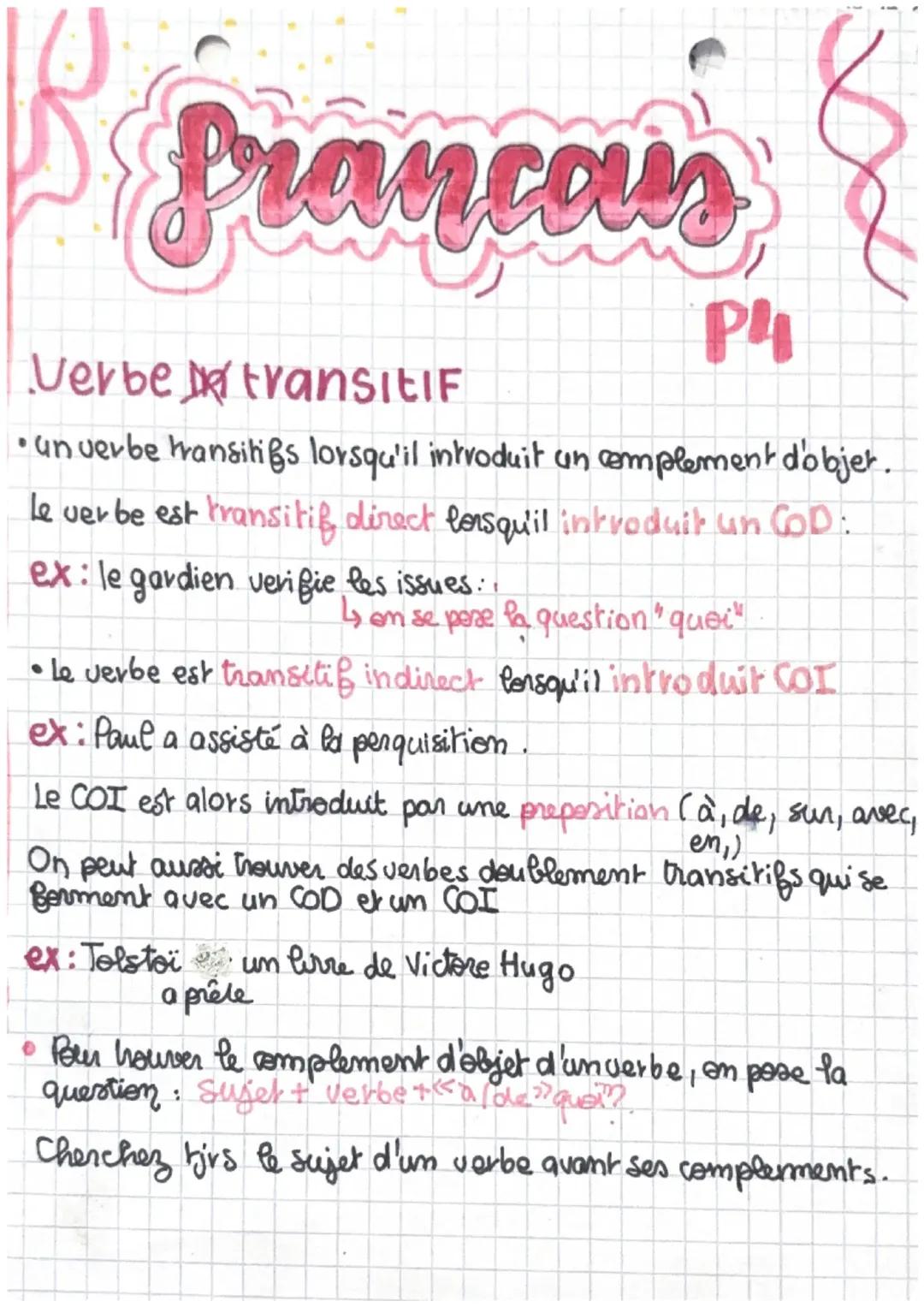 Les verbes transitif et intransitif 
