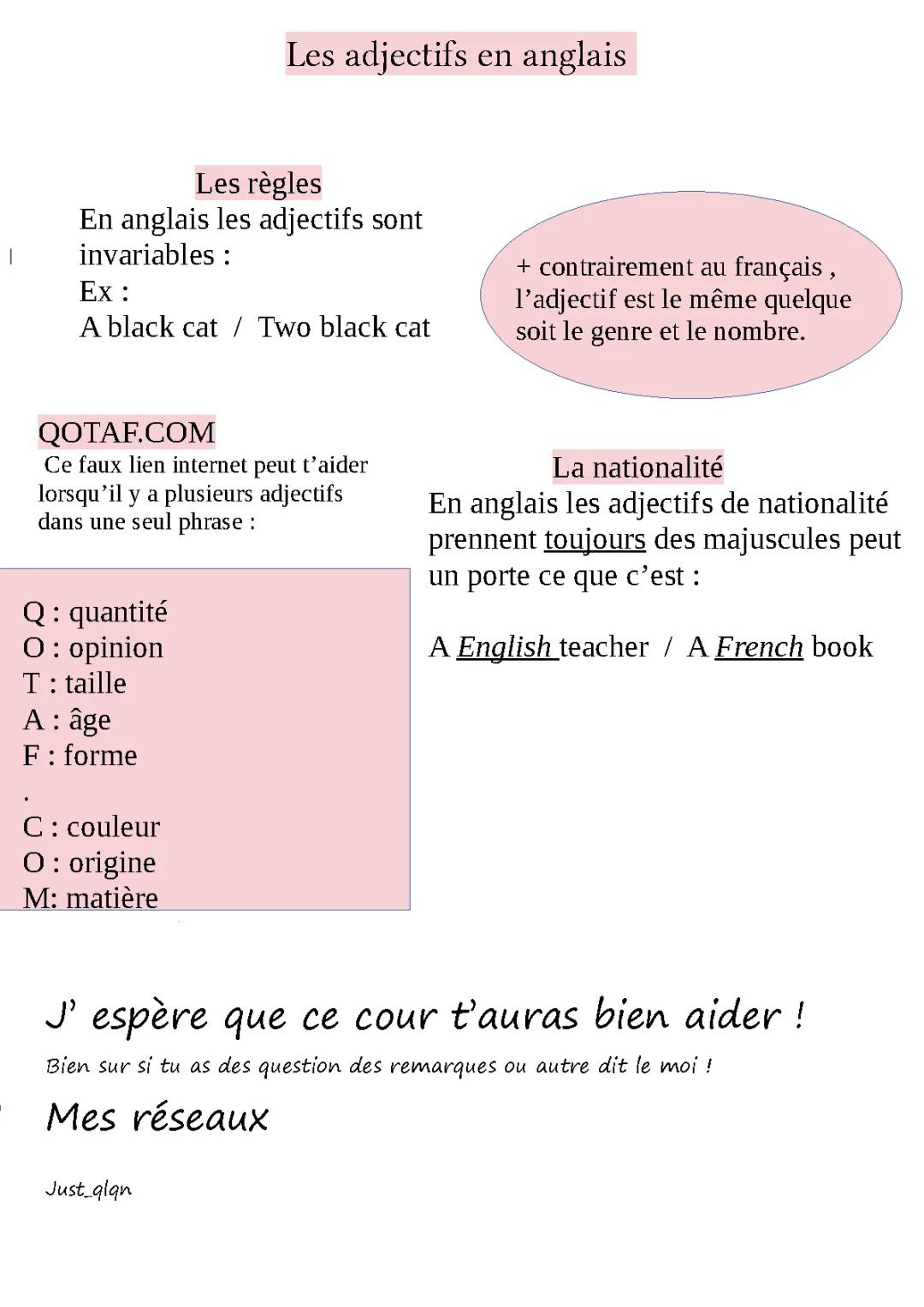 Les adjectifs en Anglais 