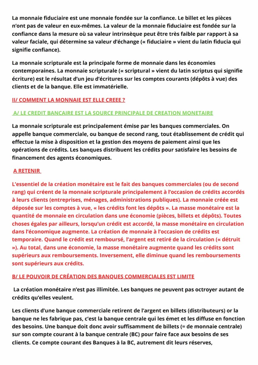 Qu'est ce que la monnaie et comment est elle créée ?
La monnaie est l'ensemble des moyens de paiement dont disposent les agents
économiques 