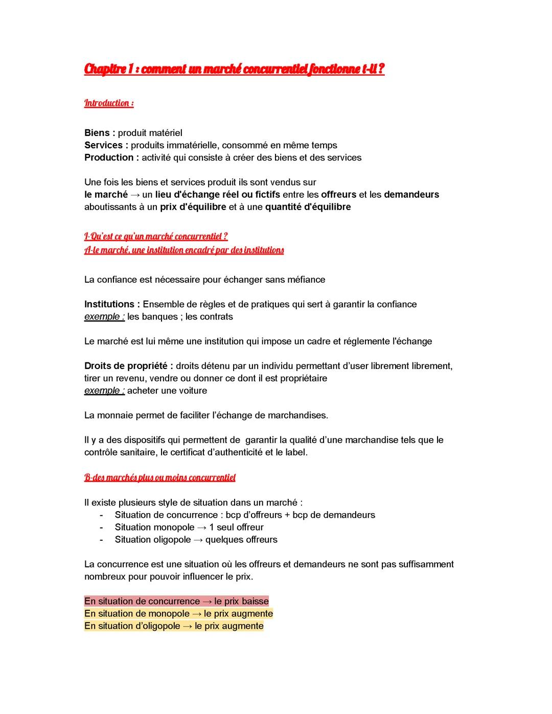 SES : Les marchés concurrentiels