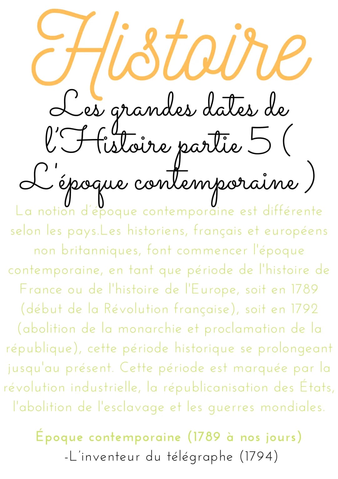 Histoire
Les grandes dates de
l'Histoire partie 5 (
L'époque contemporaine)
La notion d'époque contemporaine est différente
selon les pays. 