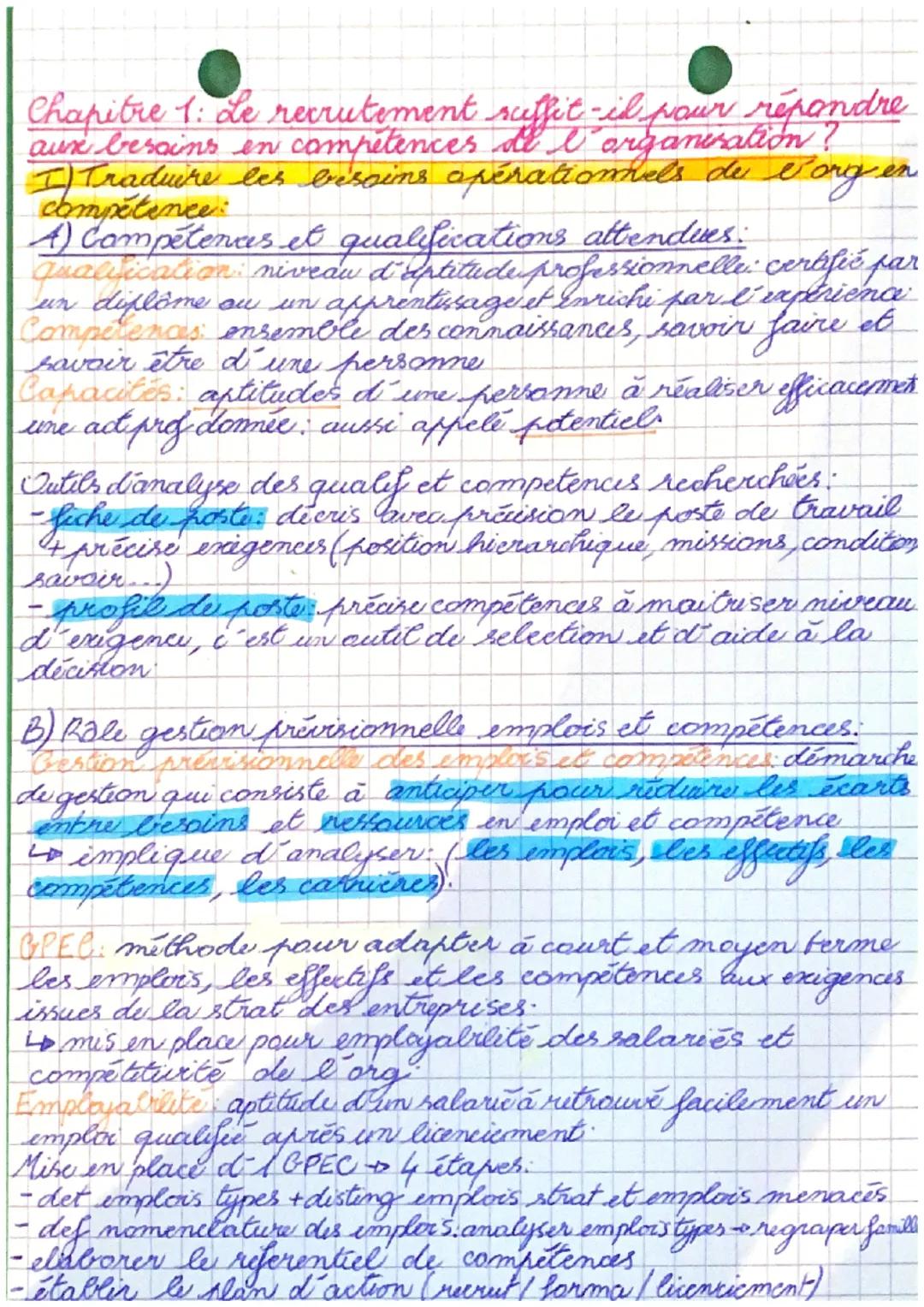 Ressources Humaines - Chapitre 1: Le recrutement suffit-il pour répondre aux besoins en compétences de l’organisation?