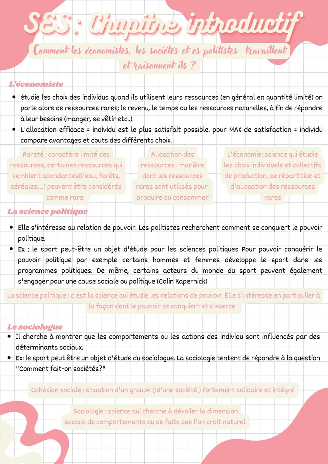 SES: Chapitre introductif
Comment les économistes, les sociétés et es politistes travaillent)
et raisonnent ils?
L'économiste
• étudie les c