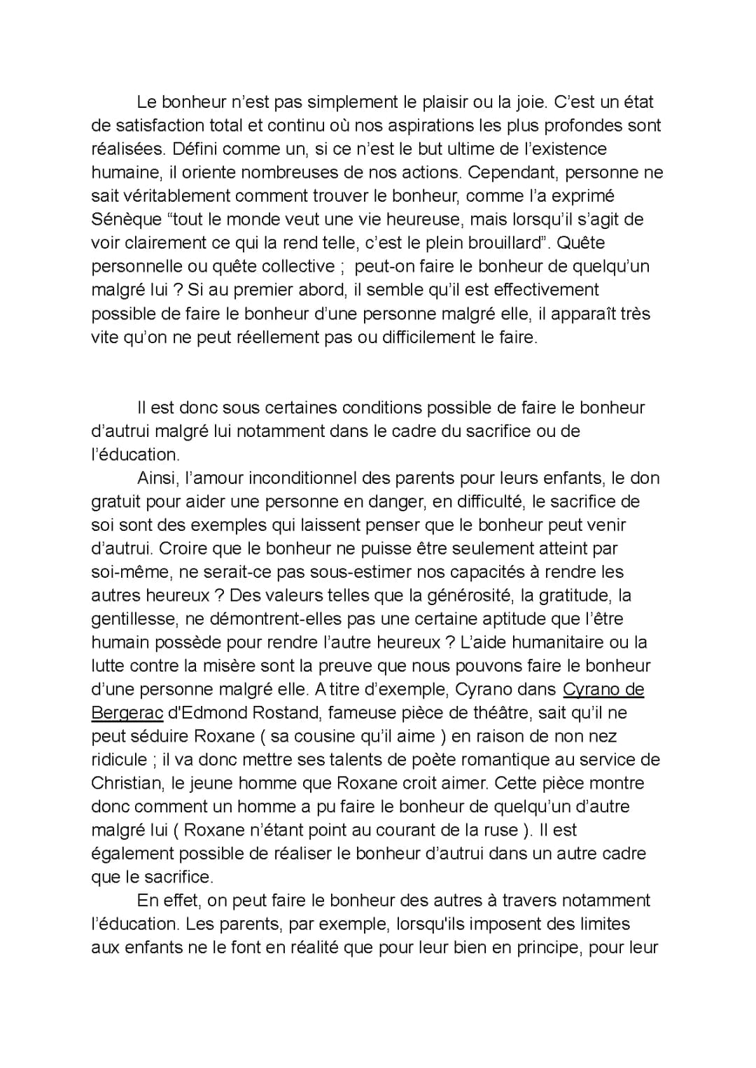 Dissertation HLP : Peut-on réellement apporter le bonheur à autrui ?