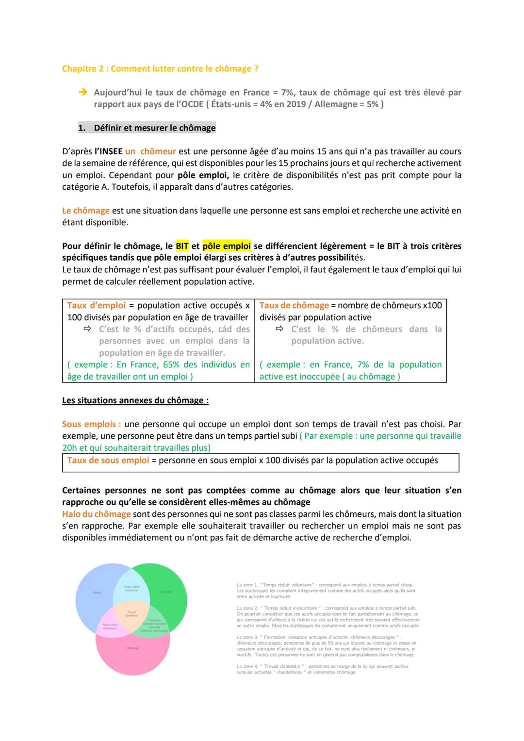 Chapitre 2 : Comment lutter contre le chômage ?
→ Aujourd'hui le taux de chômage en France = 7%, taux de chômage qui est très élevé par
rapp