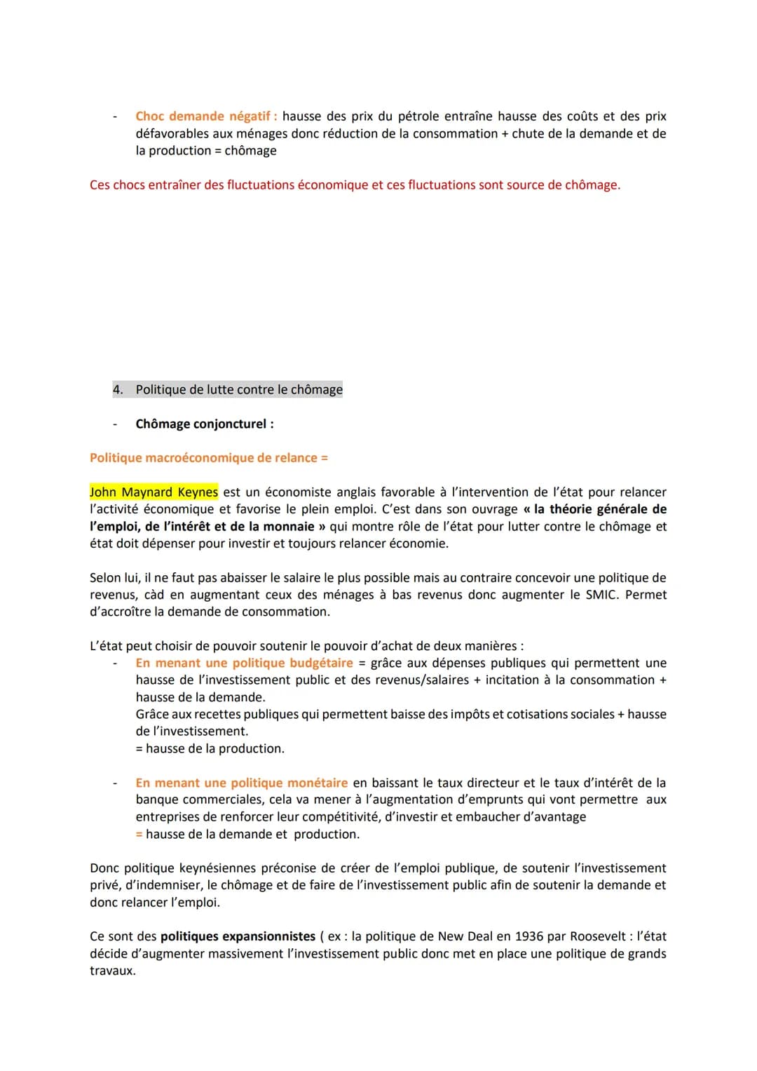 Chapitre 2 : Comment lutter contre le chômage ?
→ Aujourd'hui le taux de chômage en France = 7%, taux de chômage qui est très élevé par
rapp