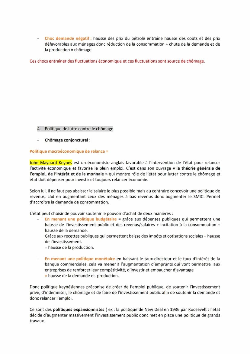 Chapitre 2 : Comment lutter contre le chômage ?
→ Aujourd'hui le taux de chômage en France = 7%, taux de chômage qui est très élevé par
rapp