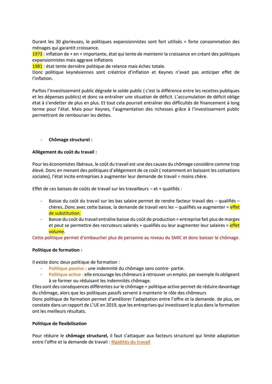 Chapitre 2 : Comment lutter contre le chômage ?
→ Aujourd'hui le taux de chômage en France = 7%, taux de chômage qui est très élevé par
rapp