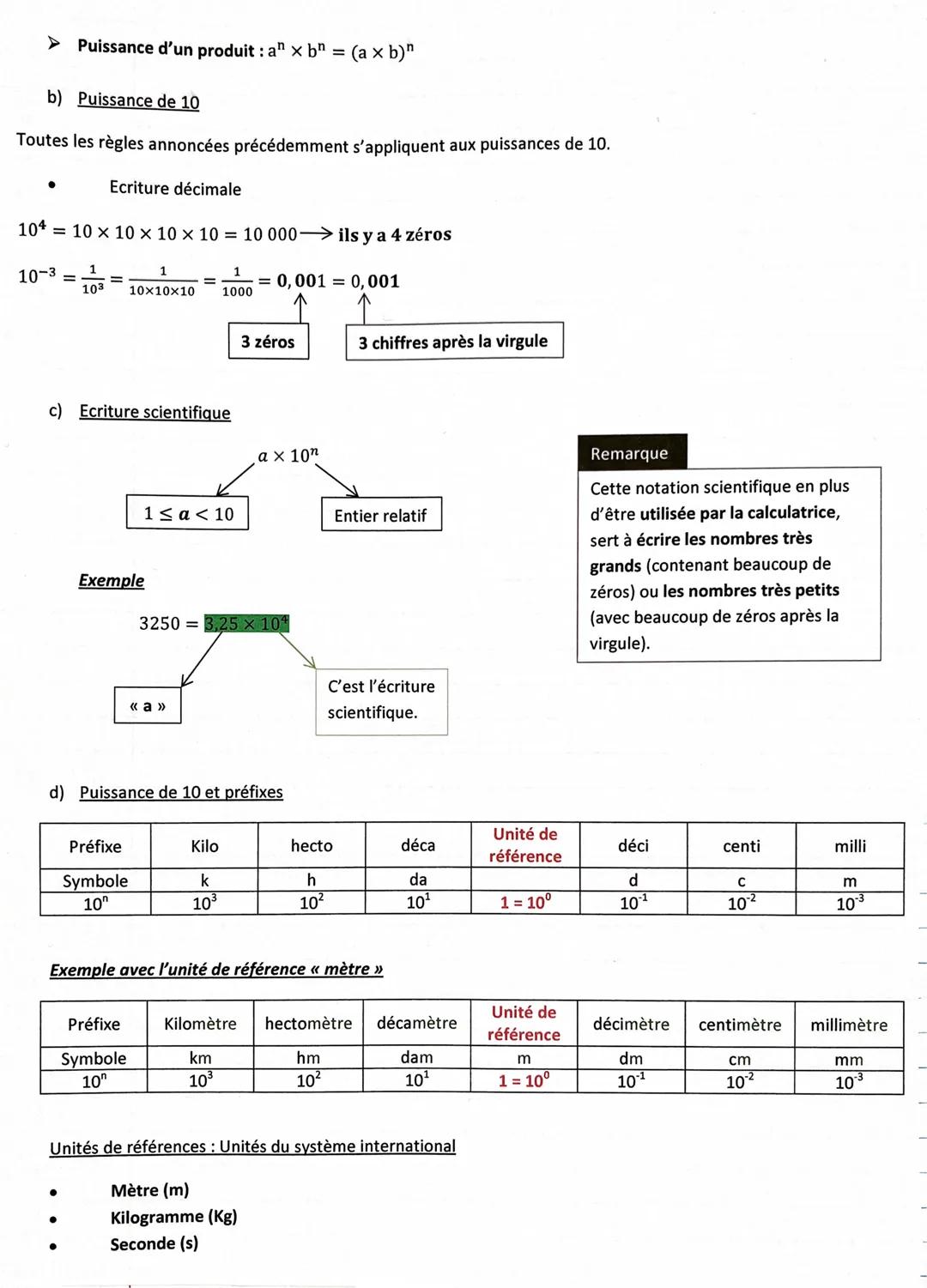 a) Opérations
➤ Produit : an x ap = an+p
> Quotient : =an-p
an
ар
➤ Puissance d'une puissance : (a)P = anxp > Puissance d'un produit : an x 
