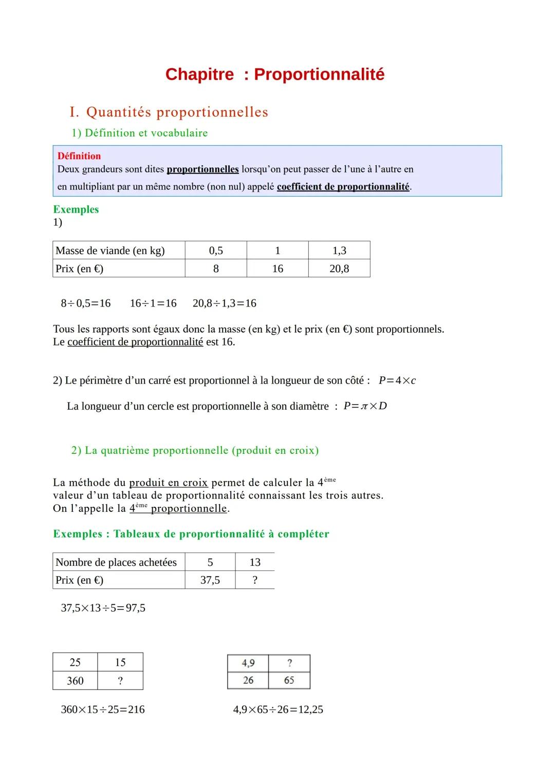 Fiche Proportionnalité et Pourcentage 3ème, 4ème, 6ème PDF - Exercices Corrigés