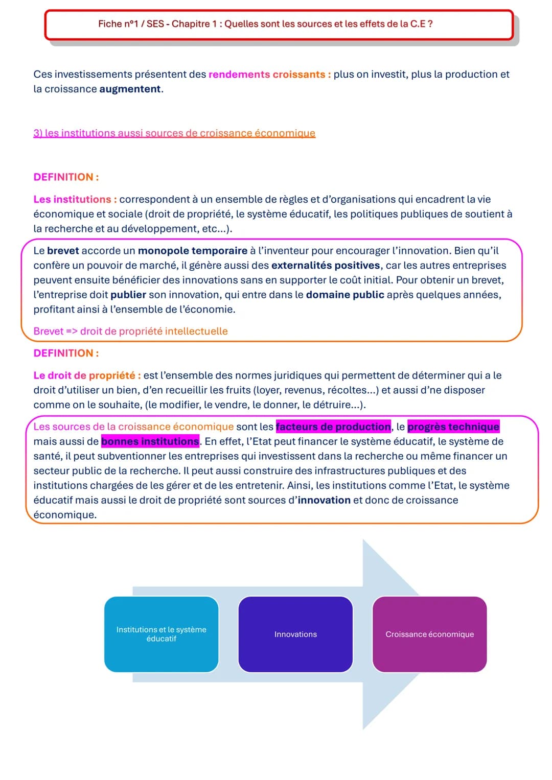 Fiche n°1 / SES - Chapitre 1: Quelles sont les sources et les effets de la C.E?
DEFINITIONS:
Croissance économique: correspond au taux de va