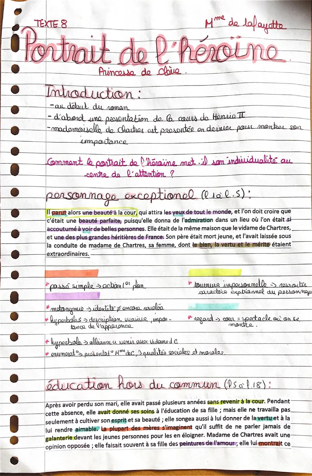 TEXTE 8
Mme de lafayette
# Portrait de l'héroïne
* Princesse de Chine.

## Inhoduction:
-au début du roman
-d'abord une prosentation de la c
