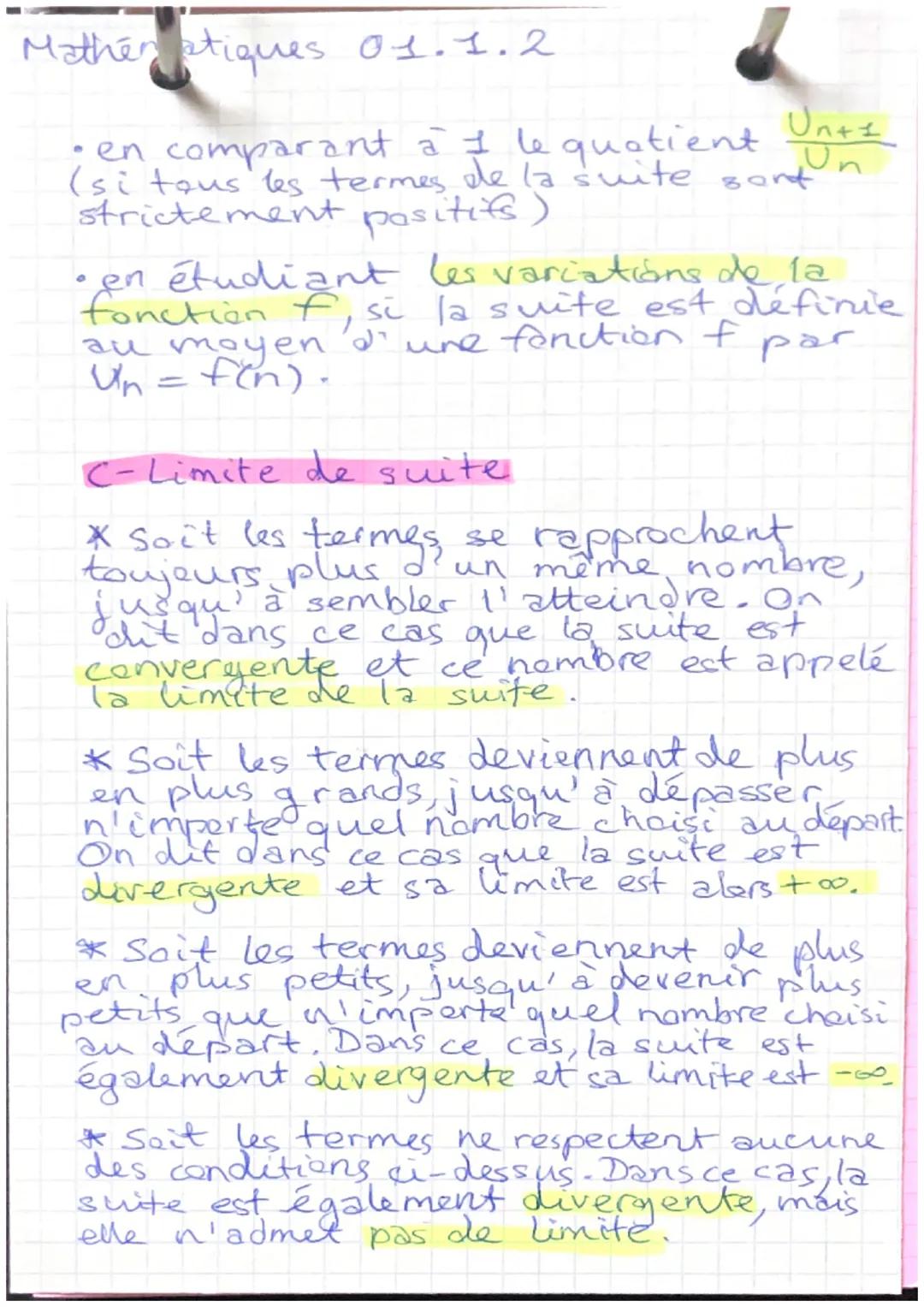 Mathén atiques 01.1.1

OI-SUITES ET RECURRENCE

Rappels de Lère =

A-2 façons de définir une suite:
* Suites définies par une formerle
expli