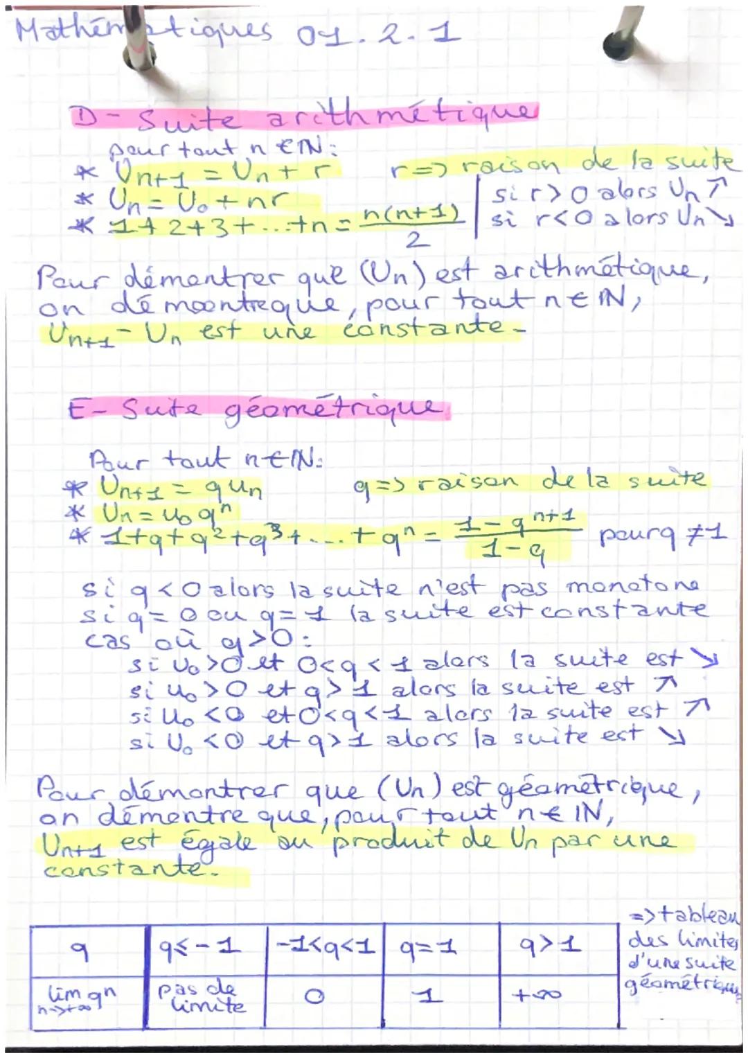 Mathén atiques 01.1.1

OI-SUITES ET RECURRENCE

Rappels de Lère =

A-2 façons de définir une suite:
* Suites définies par une formerle
expli
