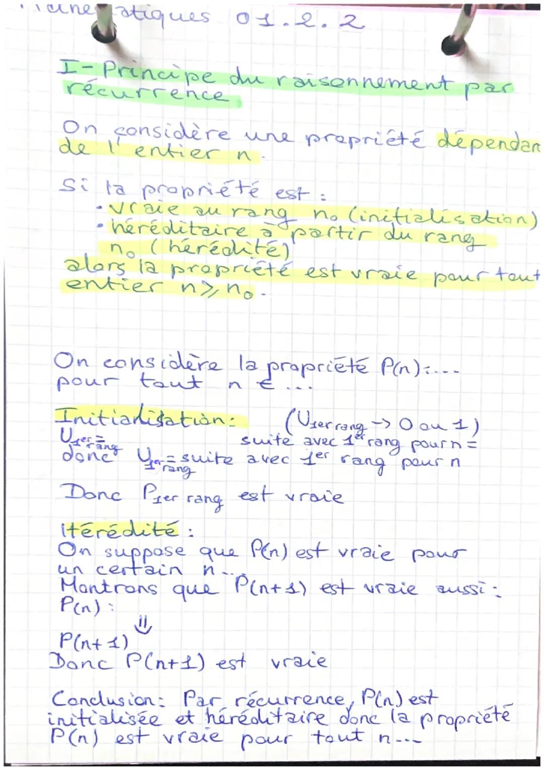 Mathén atiques 01.1.1

OI-SUITES ET RECURRENCE

Rappels de Lère =

A-2 façons de définir une suite:
* Suites définies par une formerle
expli