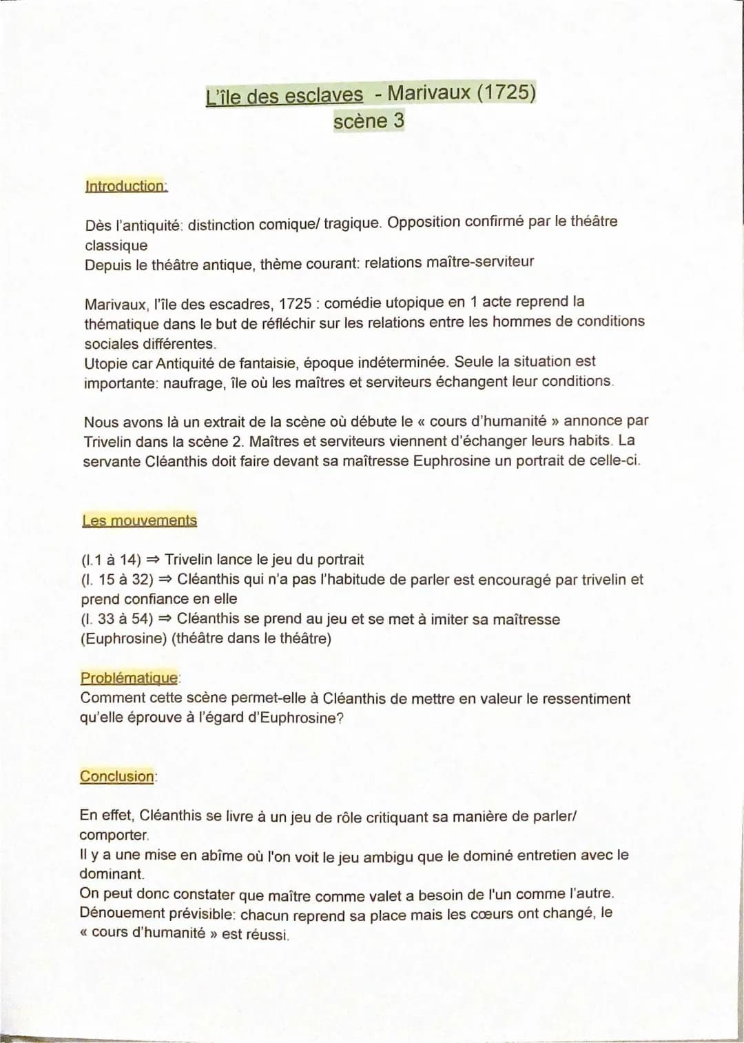 Scène 3 l'Île des Esclaves - Analyse, Portrait, et Relation Iphicrate Arlequin