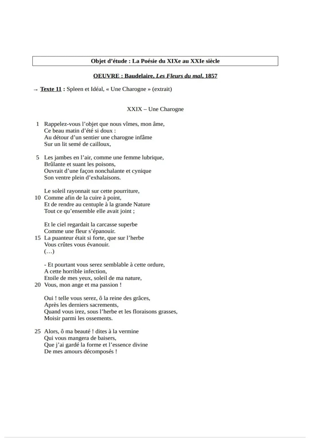 INTRODUCTION: En 1857, Charles Baudelaire, poète symboliste du XIXe
siècle, grand adepte du mouvement parnassien et du symbolisme publie son