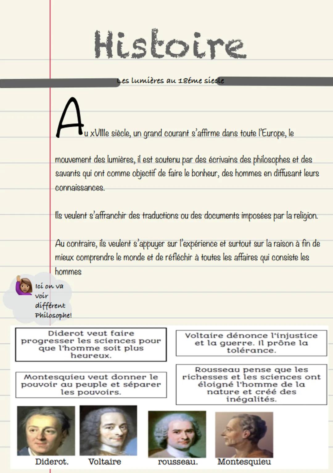 А
Ici on va
voir
Histoire
mouvement des lumières, il est soutenu par des écrivains des philosophes et des
savants qui ont comme objectif de 
