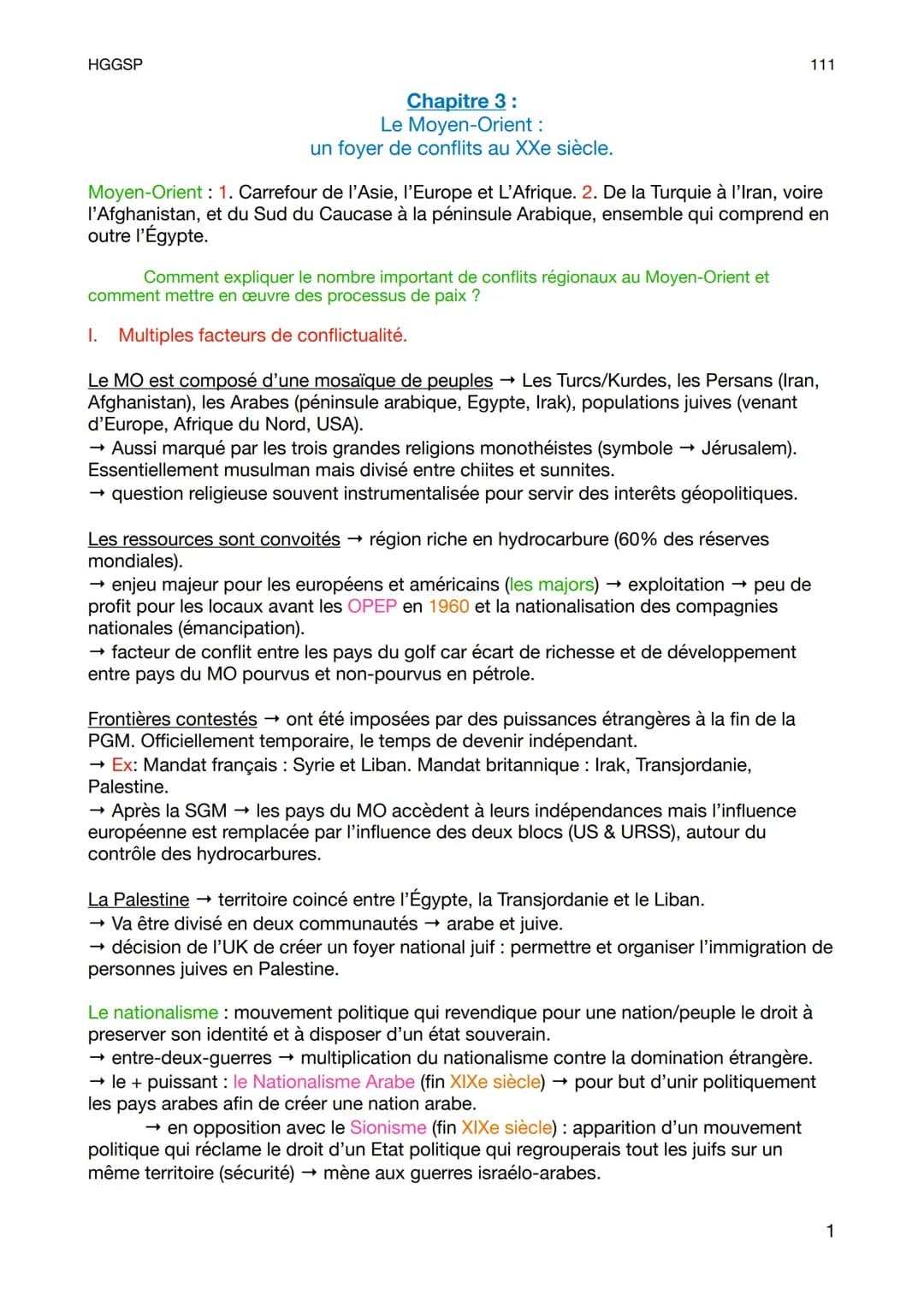 HGGSP
Chapitre 3 :
Le Moyen-Orient :
un foyer de conflits au XXe siècle.
Moyen-Orient : 1. Carrefour de l'Asie, l'Europe et L'Afrique. 2. De