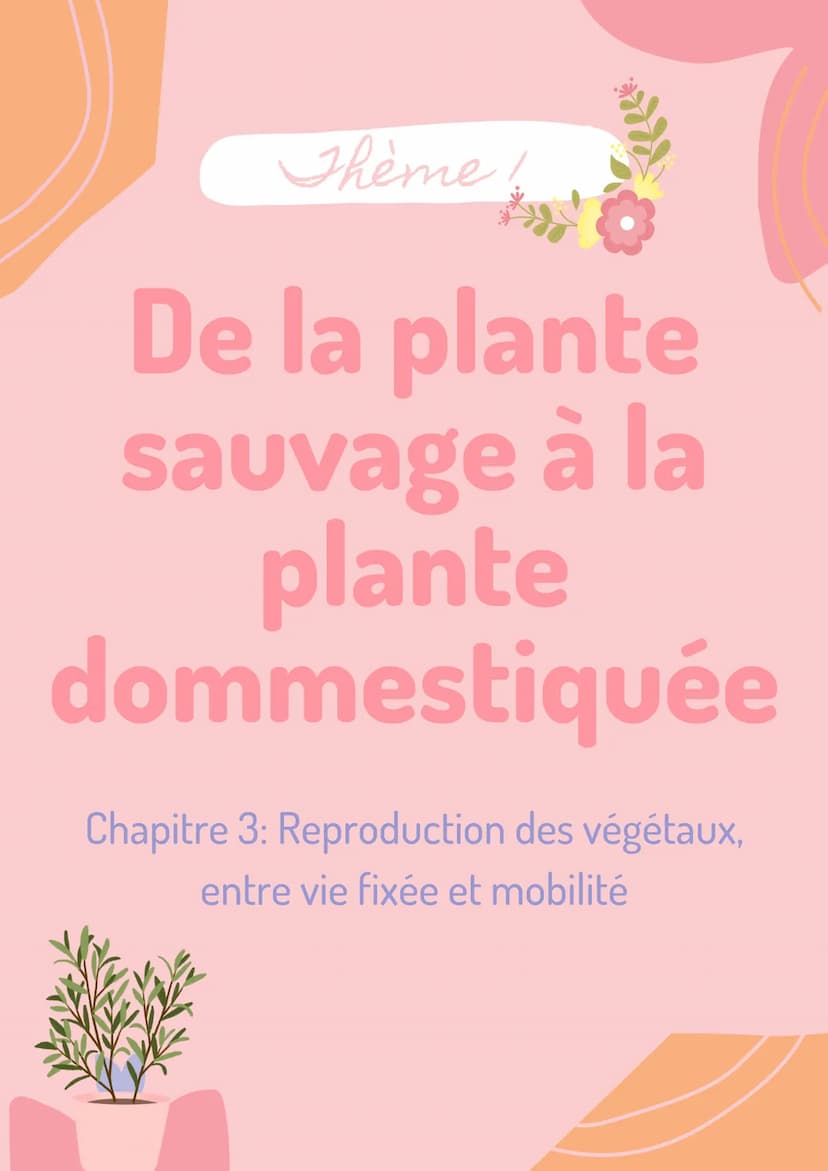 Thème!
De la plante
sauvage à la
plante
dommestiquée
Chapitre 1: L'organisation fonctionelle des
plantes à fleurs INTRODUCTION
L'appareil vé