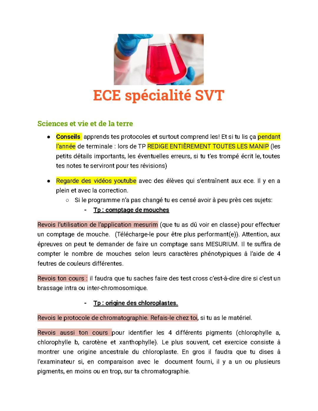 ECE SVT 2024 : Fiches et Corrigés Complètes