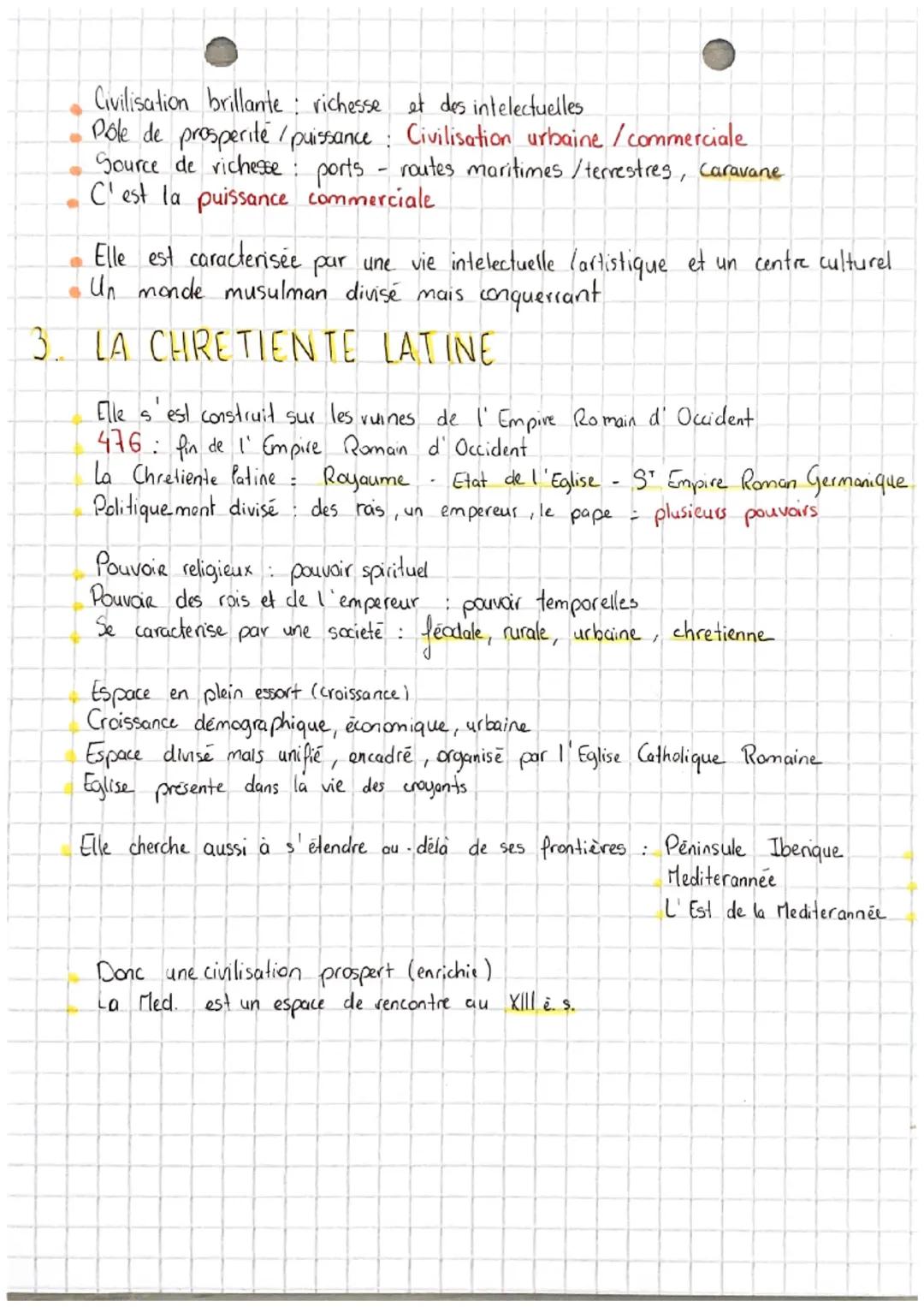 # Chapitre 2

3 grandes civilisations en Mediterrannée qui entre en contact :

L'Empire Byzantin - L'Islam - La Chrétienté Latine

1. L'EMPI