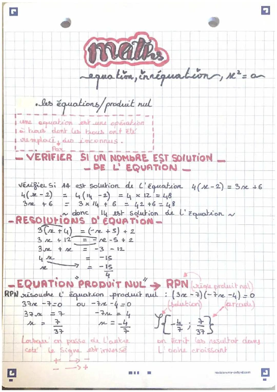 Résolution des Équations et Inéquations Simples - X^2 = a