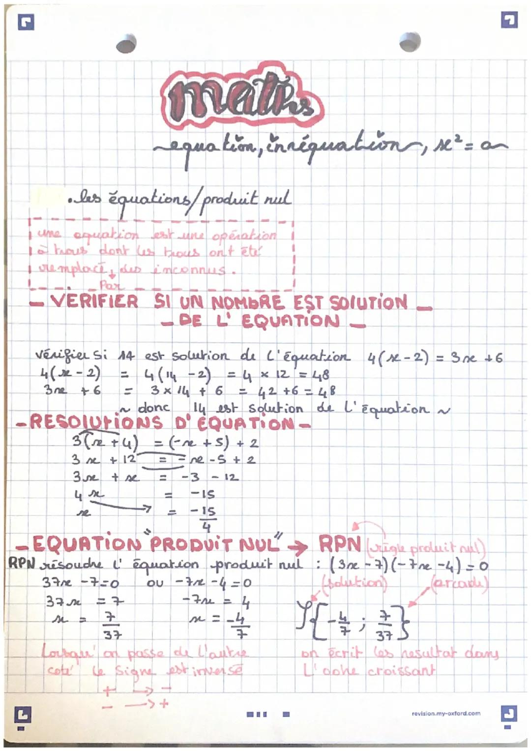 G
• les équations/produit nul
I une equation est une opération
to hous dont les trous ont été
I remplace des inconnus.
1
-
maths
equation, i