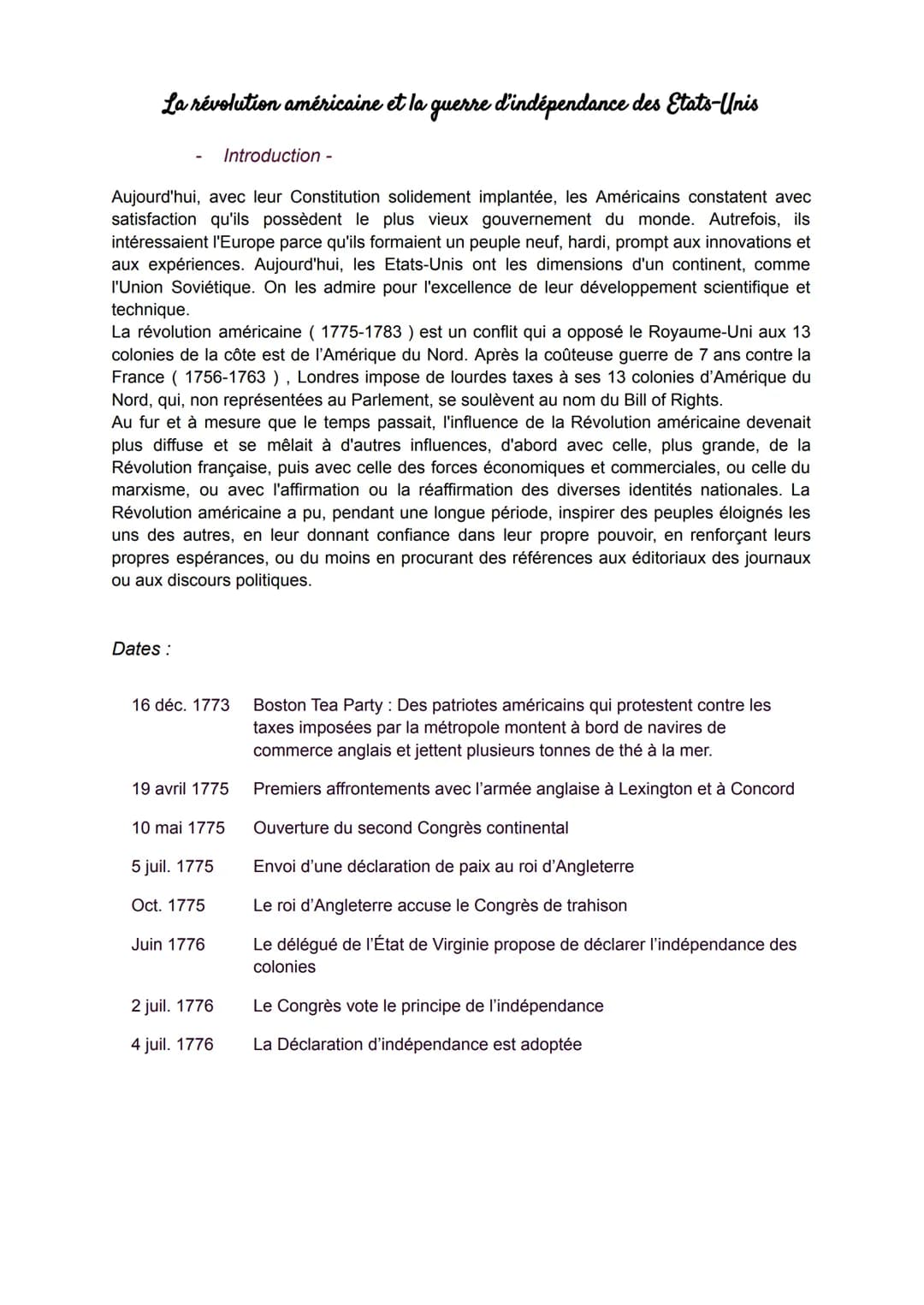 La révolution américaine et la guerre d'indépendance des Etats-Unis
Aujourd'hui, avec leur Constitution solidement implantée, les Américains