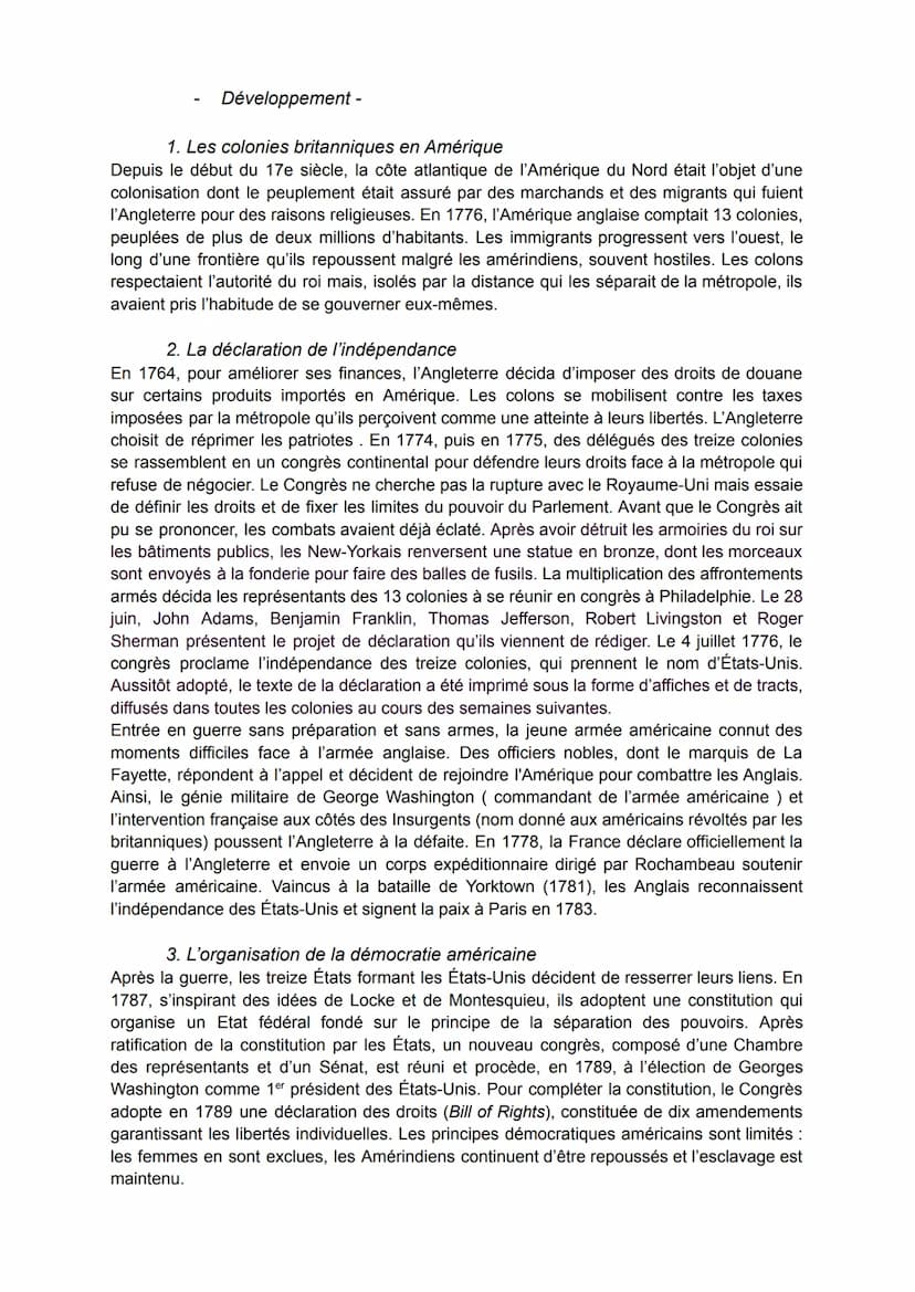 La révolution américaine et la guerre d'indépendance des Etats-Unis
Aujourd'hui, avec leur Constitution solidement implantée, les Américains