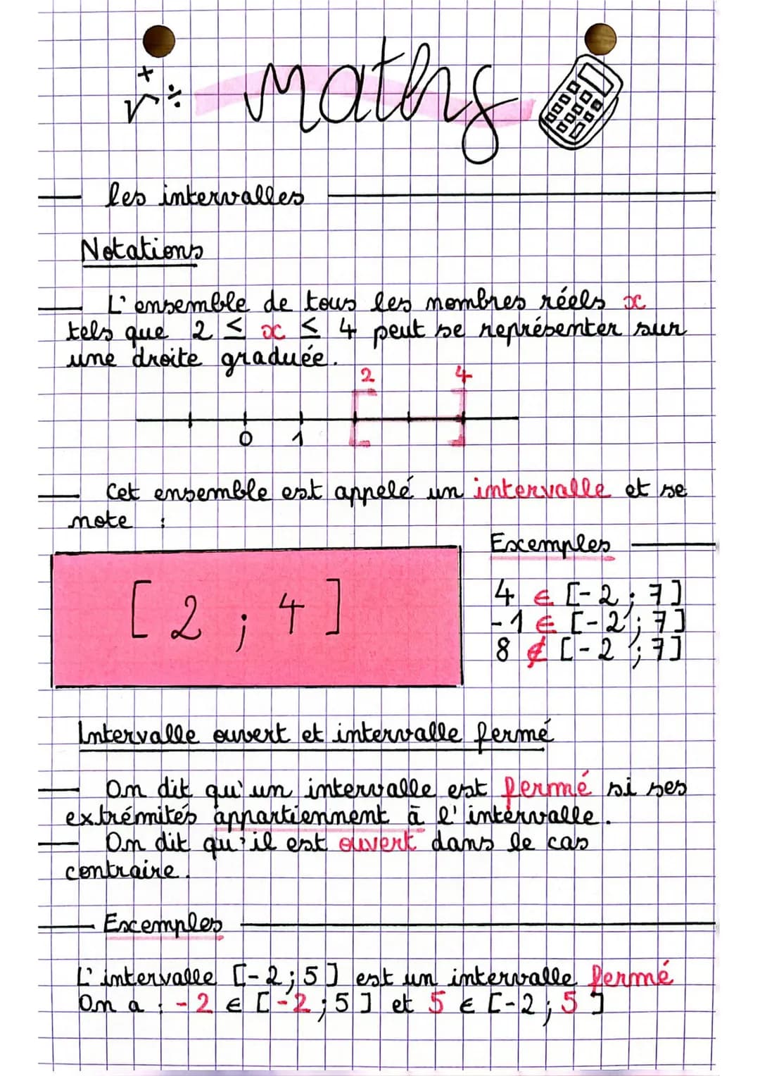 mi maths
les intervalles
Notations
-O
0000
0000
L'ensemble de tous les nombres réels oc
tels que 2 ≤ oc ≤ 4 peut se représenter sur
une droi