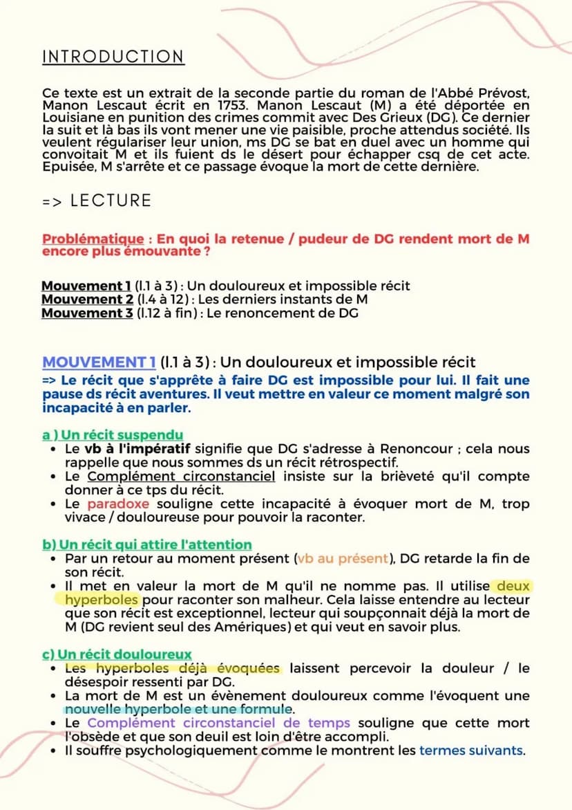 LE ROMAN ET LE RECIT DU MOYEN ÂGE AU XXIÈME
SIECLE
LA MORT DE MANON
PERSONNAGES EN MARGE, PLAISIRS DU
ROMANESQUE INTRODUCTION
Ce texte est u