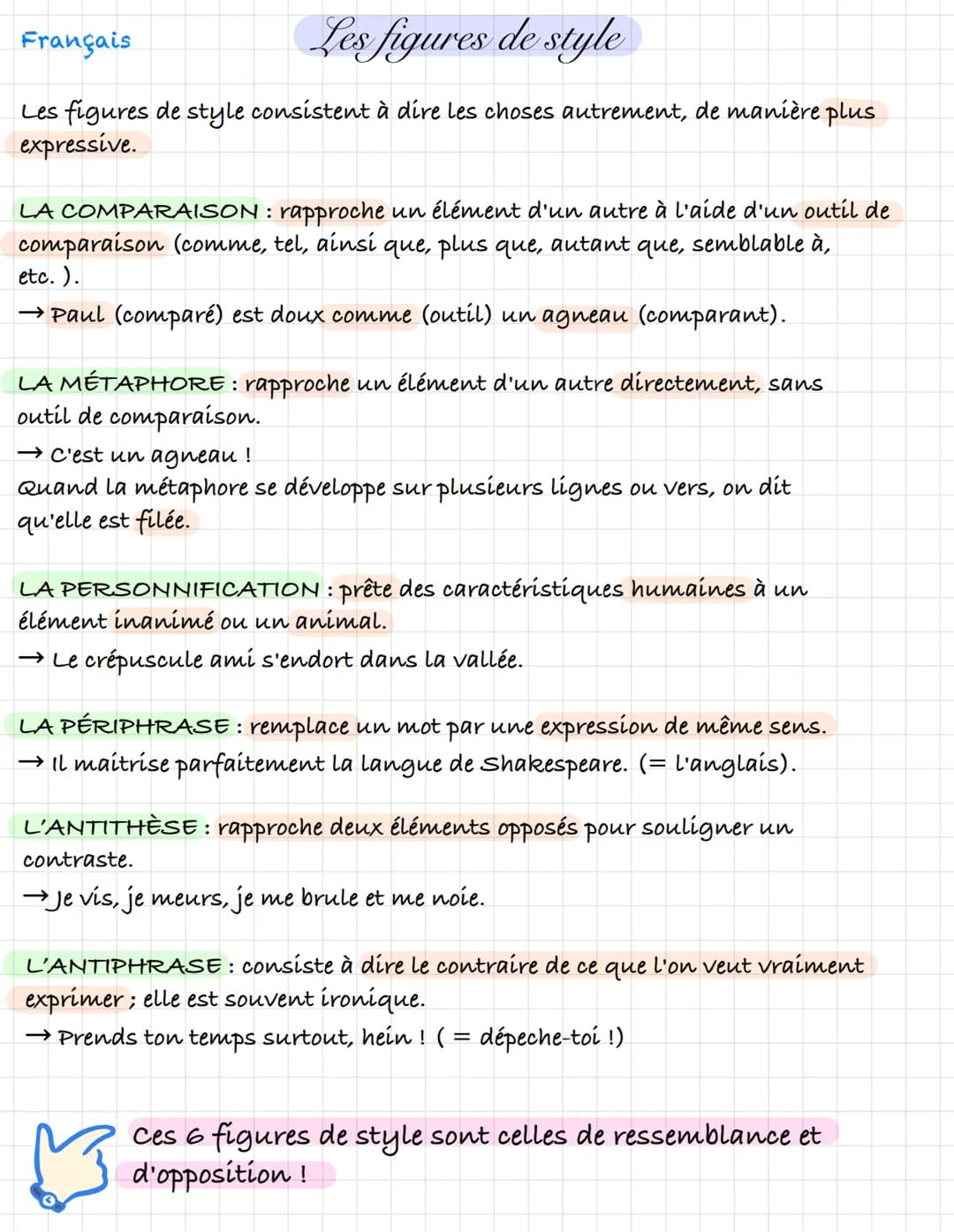 Les figures de style
Les figures de style consistent à dire les choses autrement, de manière plus
expressive.
Français
LA COMPARAISON : rapp