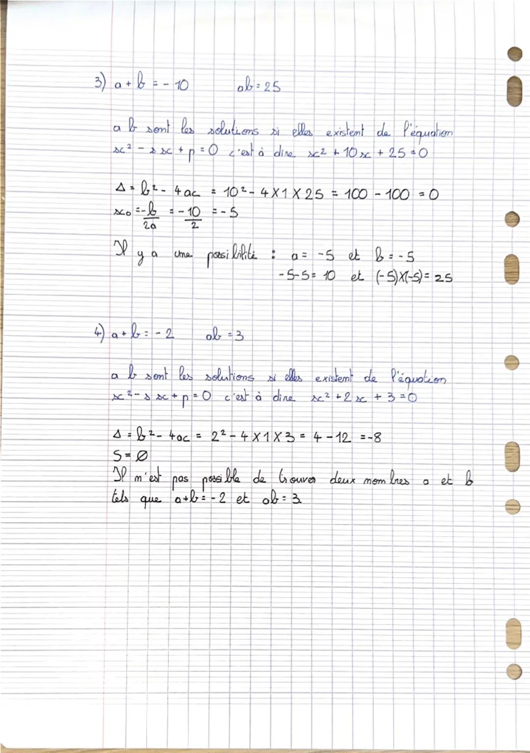 PSPE: EXERCICES SECOND DEGRE.
Exercice 1: Dans chacun des cas suivants, en utilisant la première méthode vue en cours:
a) Déterminer la form