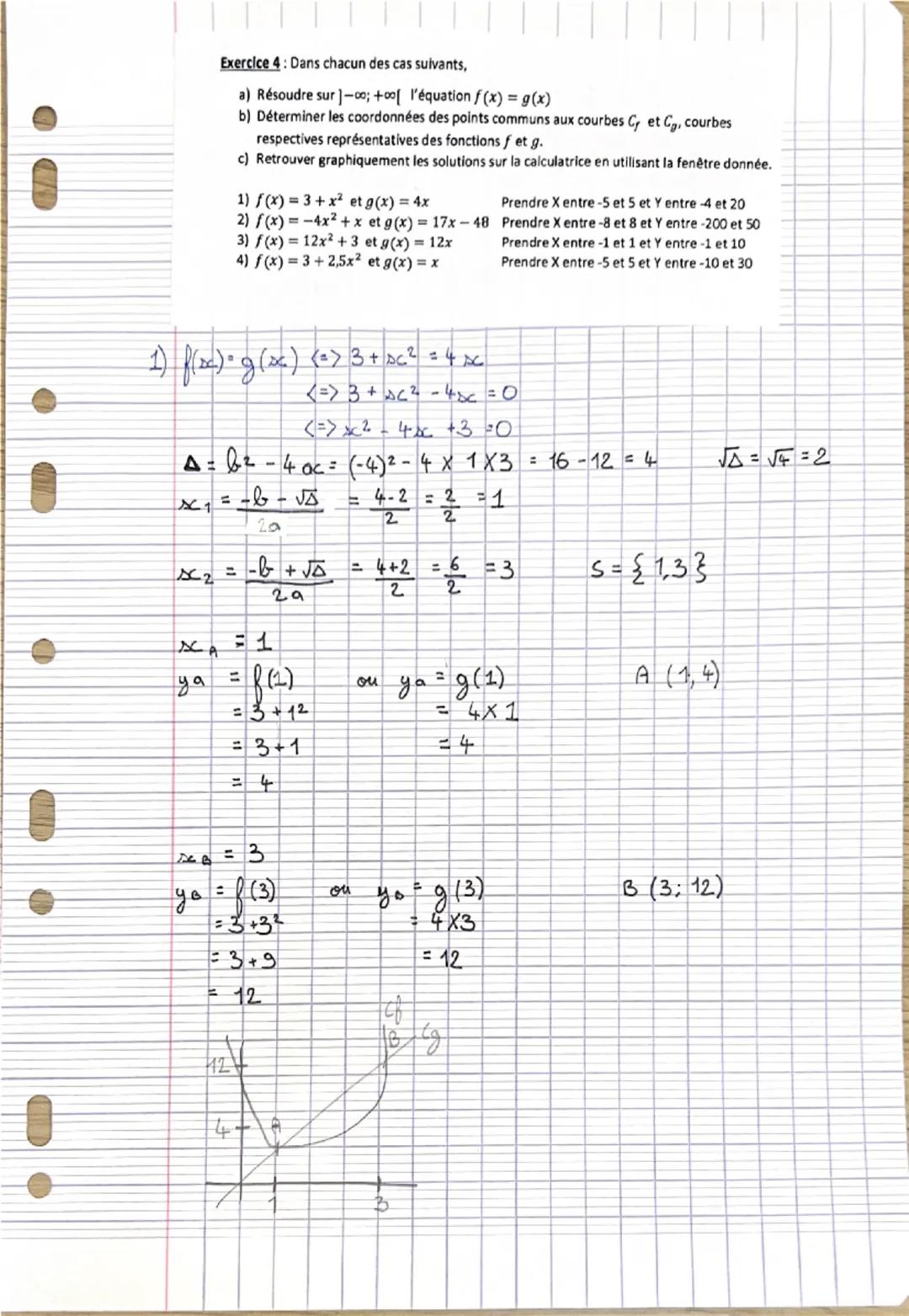 PSPE: EXERCICES SECOND DEGRE.
Exercice 1: Dans chacun des cas suivants, en utilisant la première méthode vue en cours:
a) Déterminer la form