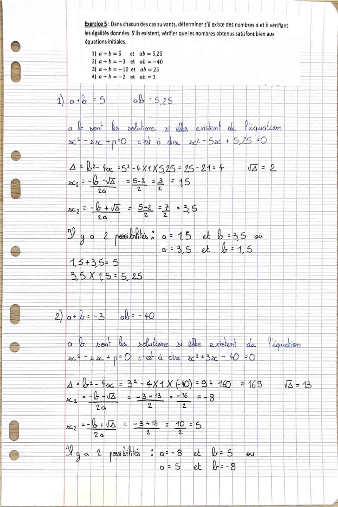 PSPE: EXERCICES SECOND DEGRE.
Exercice 1: Dans chacun des cas suivants, en utilisant la première méthode vue en cours:
a) Déterminer la form