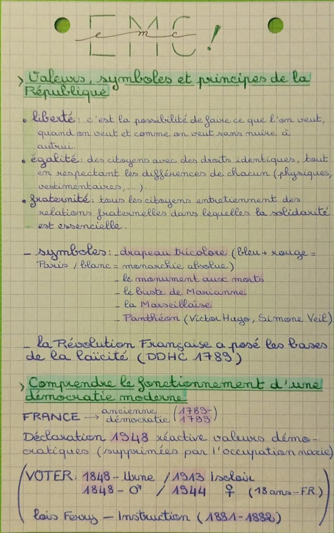 •EME!

> Valeurs, symboles et principes de la
République

• liberté: c'est la possibilité de faire ce que l'on veut,
quand on veut et comme 