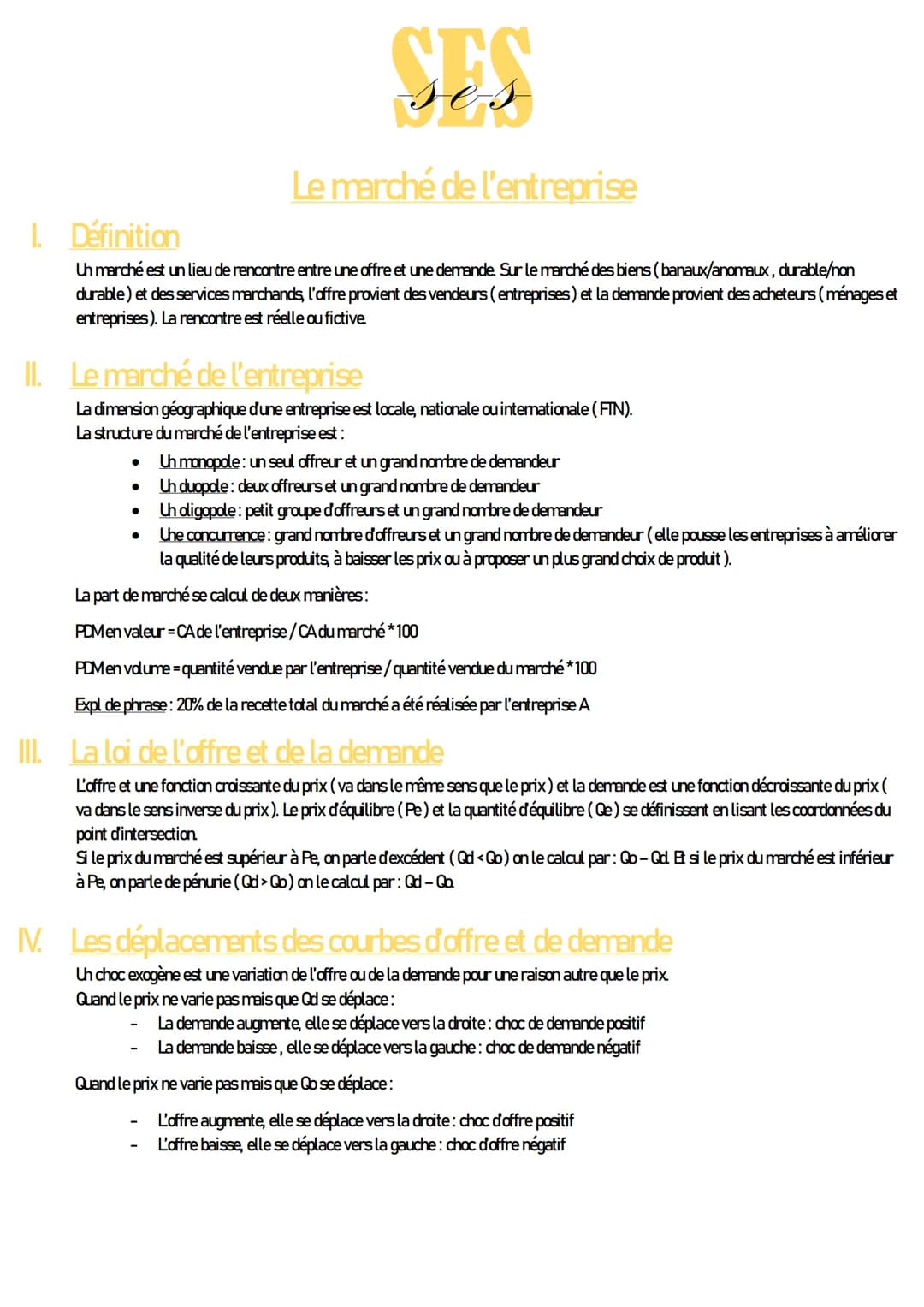 1. Définition
Uh marché est un lieu de rencontre entre une offre et une demande. Sur le marché des biens (banaux/anomaux, durable/non
durabl