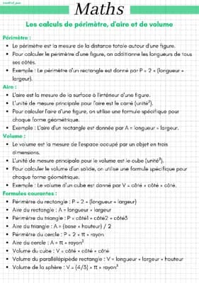 Know Les calculs de périmètre, d'aire et de volume thumbnail