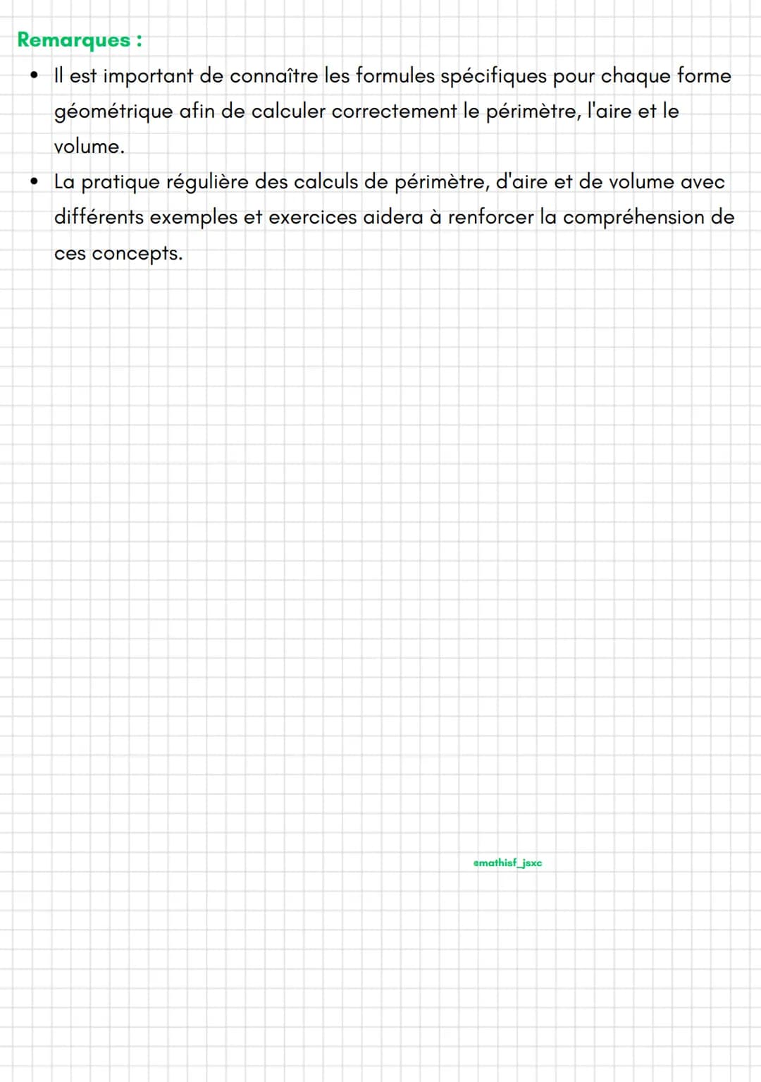 amathisf_jsxc
Périmètre :
• Le périmètre est la mesure de la distance totale autour d'une figure.
• Pour calculer le périmètre d'une figure,