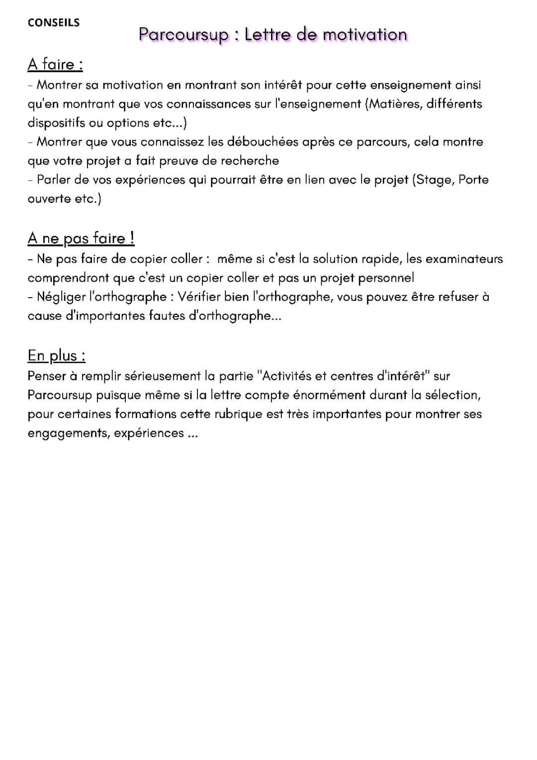 Parcoursup : Lettre de motivation
