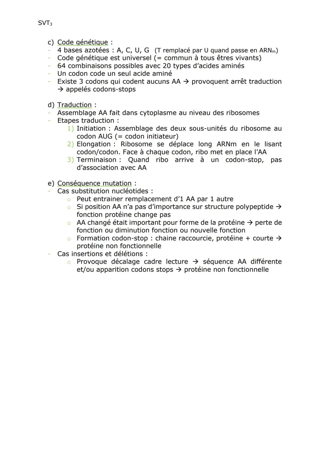 SVT3
Chap3 La biosynthèse des protéines
Définitions :
Phénotype : Ensemble des caractéristiques d'un individu observables sur le
plan morpho