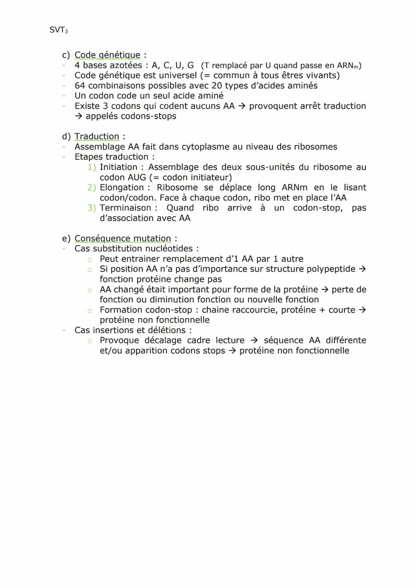 SVT3
Chap3 La biosynthèse des protéines
Définitions :
Phénotype : Ensemble des caractéristiques d'un individu observables sur le
plan morpho