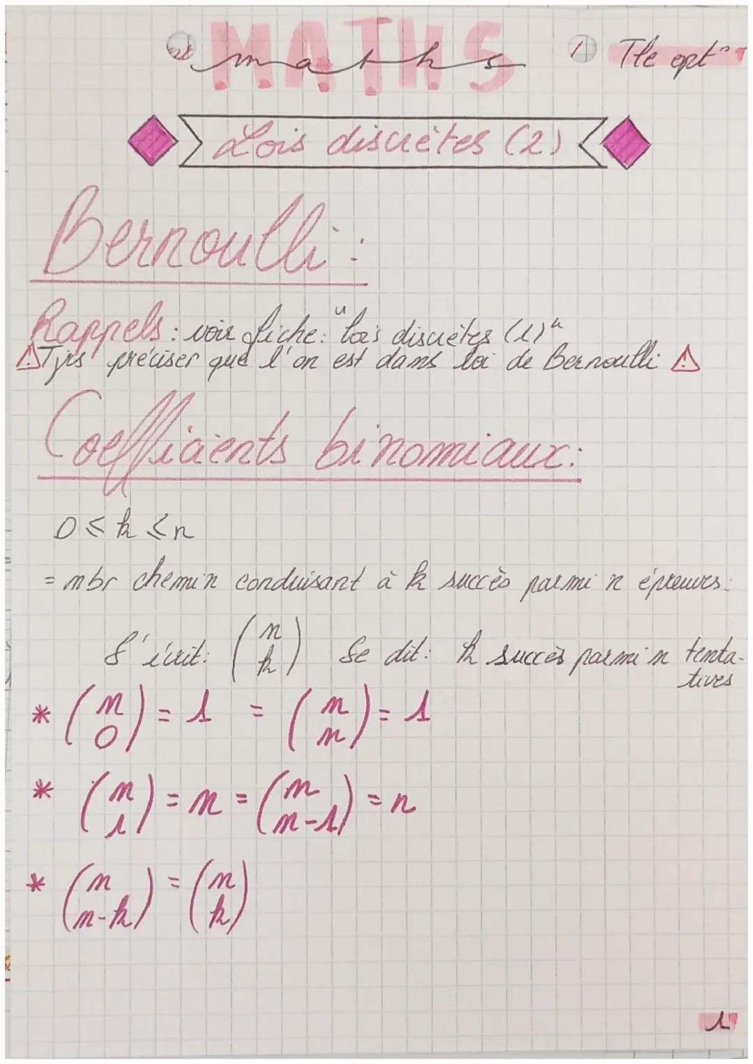 عربية
dois discretes (2)
Bernoulli
happels
и
voir fiche: bai's discretes (1)a
1) The opt
Ty's préciser que l'on est dans la de Bernouth A
Co